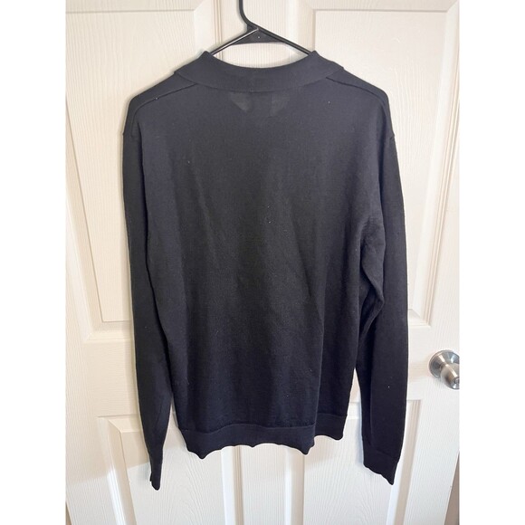 Gap 100% Merino Wool Mens Large Tall Black Long Sleeve Three Button Polo - Picture 5 of 7